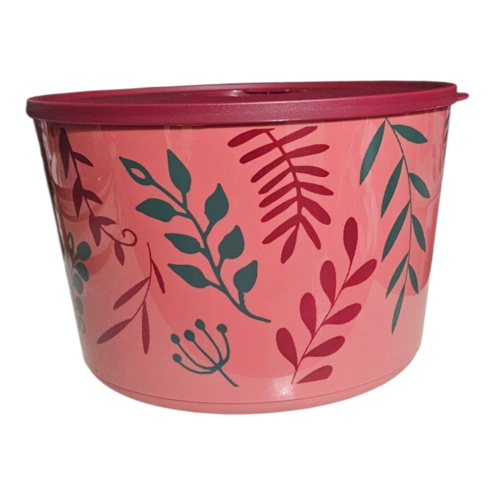 Tupperware Pink and Red Leaf Design Container